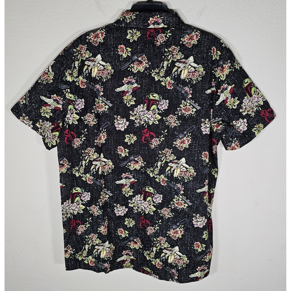 Star Wars Boba Fett Button Down Men's L Floral Button Down Collared Black Red - Picture 2 of 9